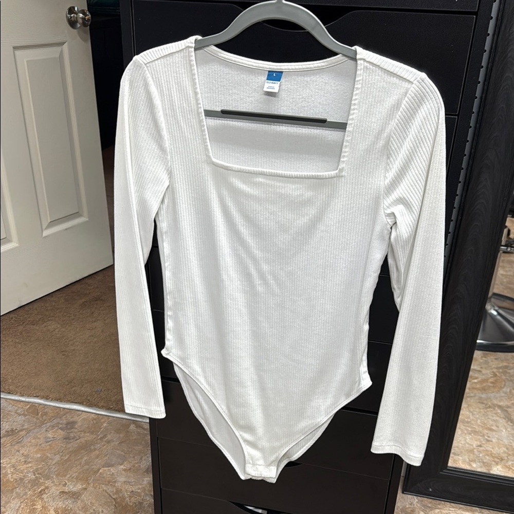 Old Navy White Asymmetrical Fitted Bodysuit